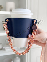 Load image into Gallery viewer, Rose Gold Navy Coffee Sleeve
