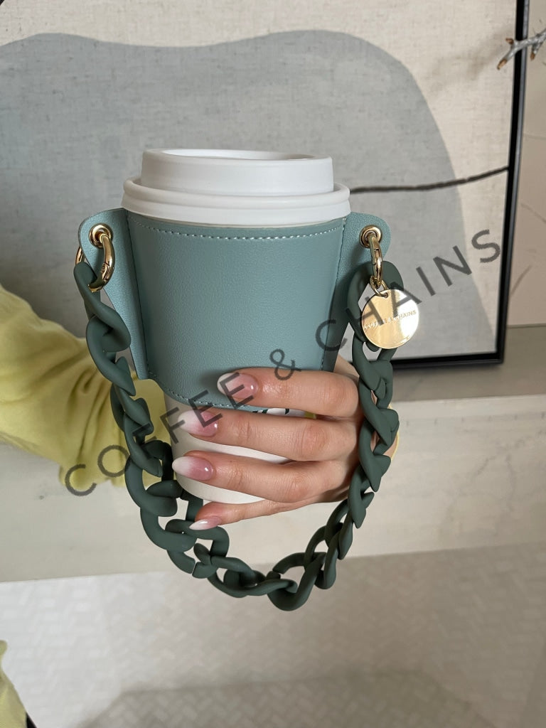 Teal Sleeve Coffee Cup Sleeve with Chain Stylish HandsFree Coffee