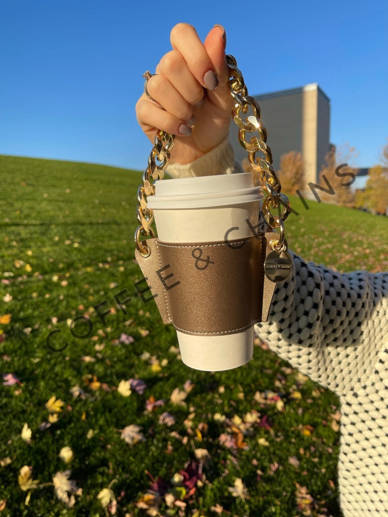 Aged Bronze Coffee Holder, Stylish Hands-Free Coffee Accessory