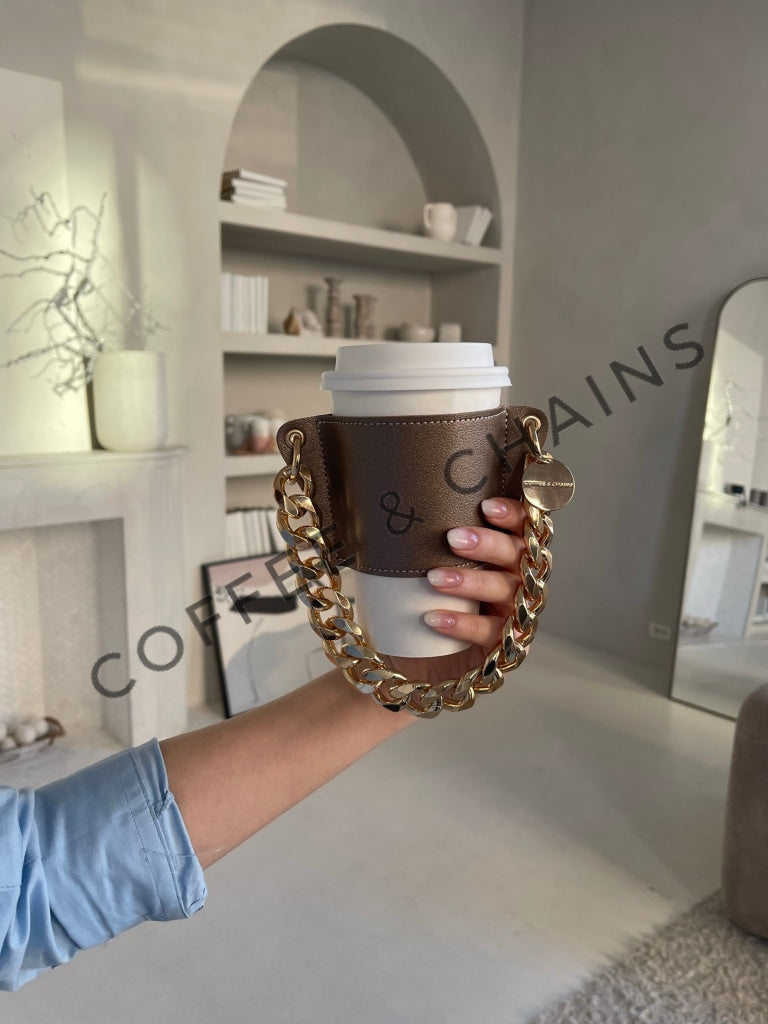 Aged Bronze Coffee Holder  Stylish Hands-Free Coffee Accessory