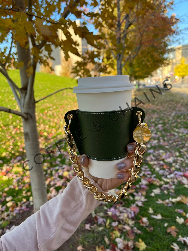 Forest Green Coffee Holder, Stylish Hands-Free Coffee Accessory