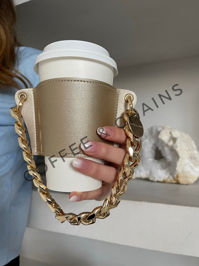 Faux Leather Coffee Cup Sleeve With Resin Chain Strap