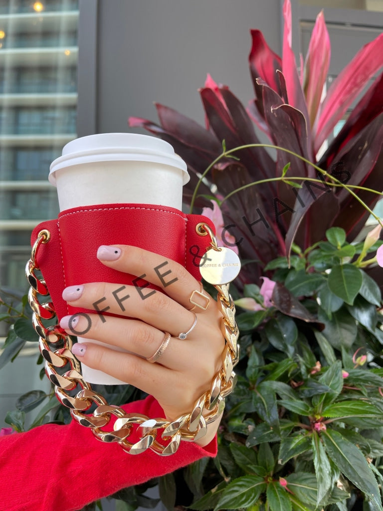 Golden Sunset Sleeve, Coffee Cup Holder with Chain